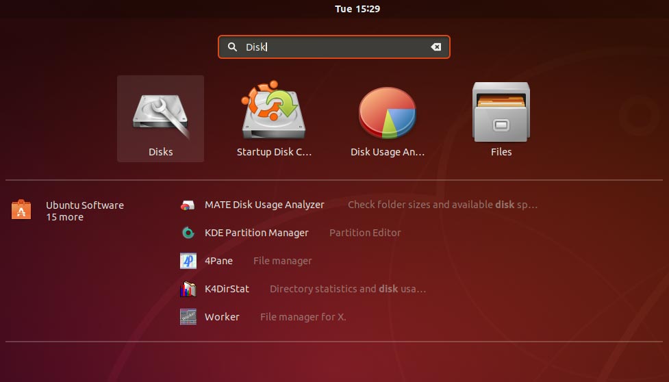 Ubuntu 18.04 app search screen