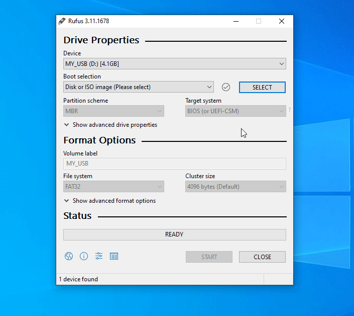 Formating a live linux USB with rufus