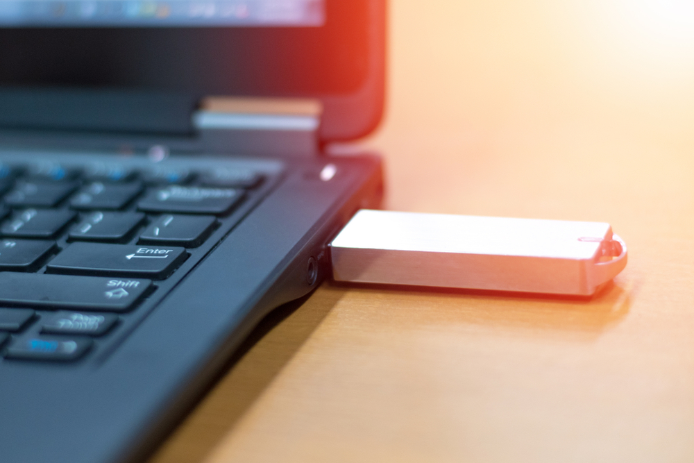 USB flash drive connected to laptop