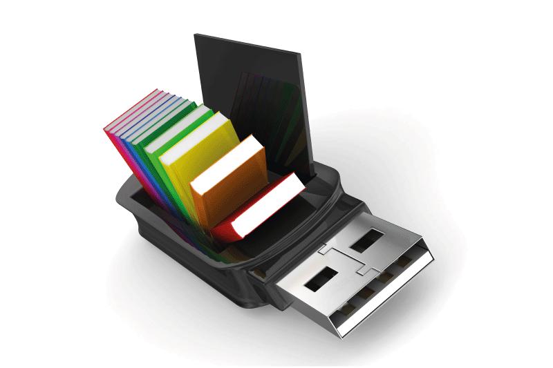 colorful books inside black USB flash drive