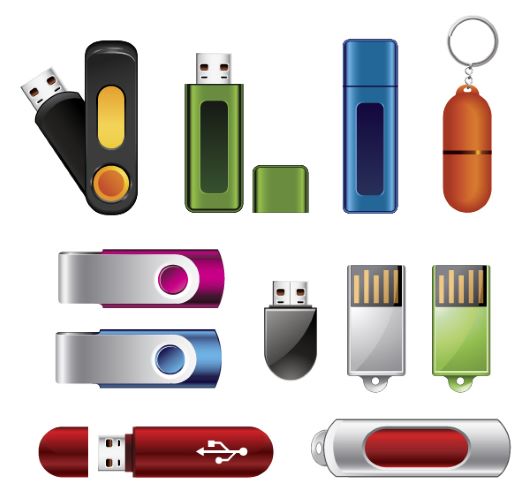 Collage of various shapes and types of flash drives