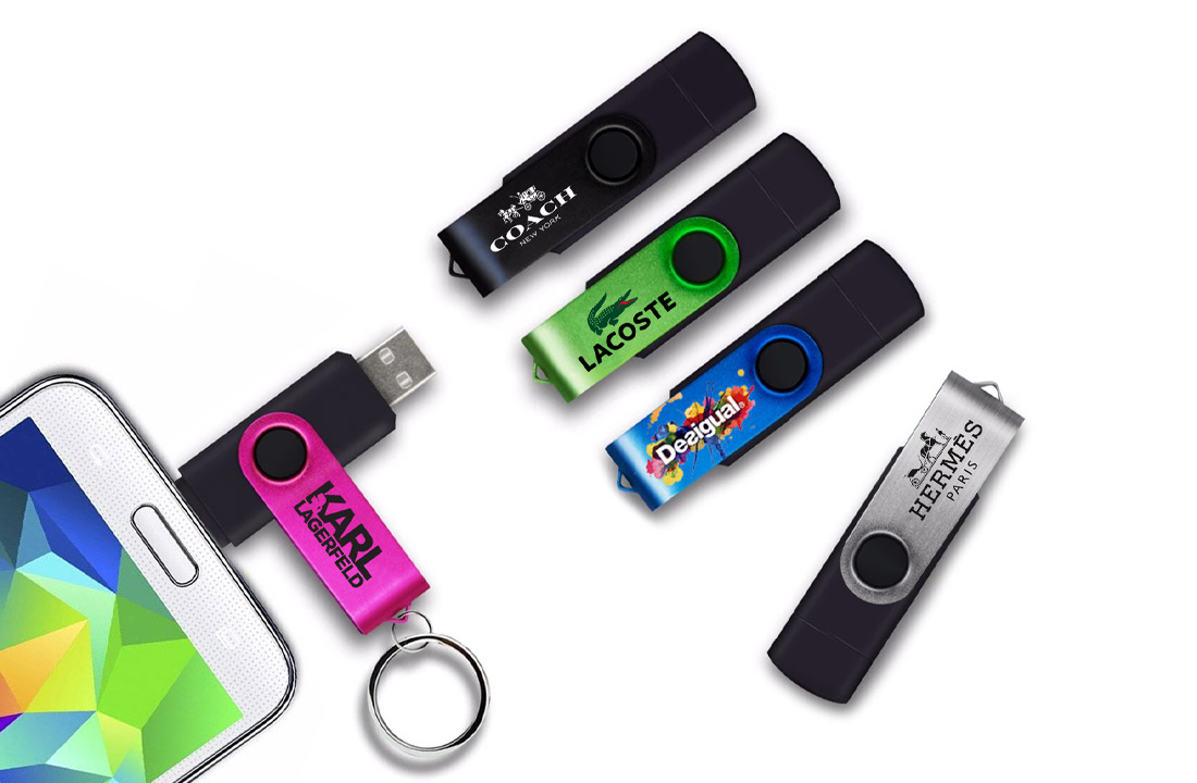 Our Dual SWM Custom Flash Drives with solid and full color print