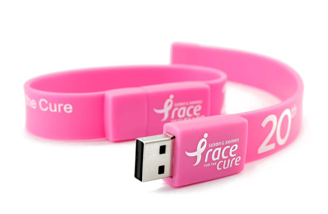 Our Wrist Style Custom Flash Drive in pink color with print