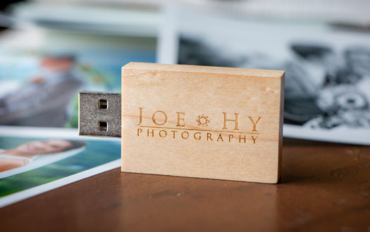 wooden flash drive for Joe Hy Photography