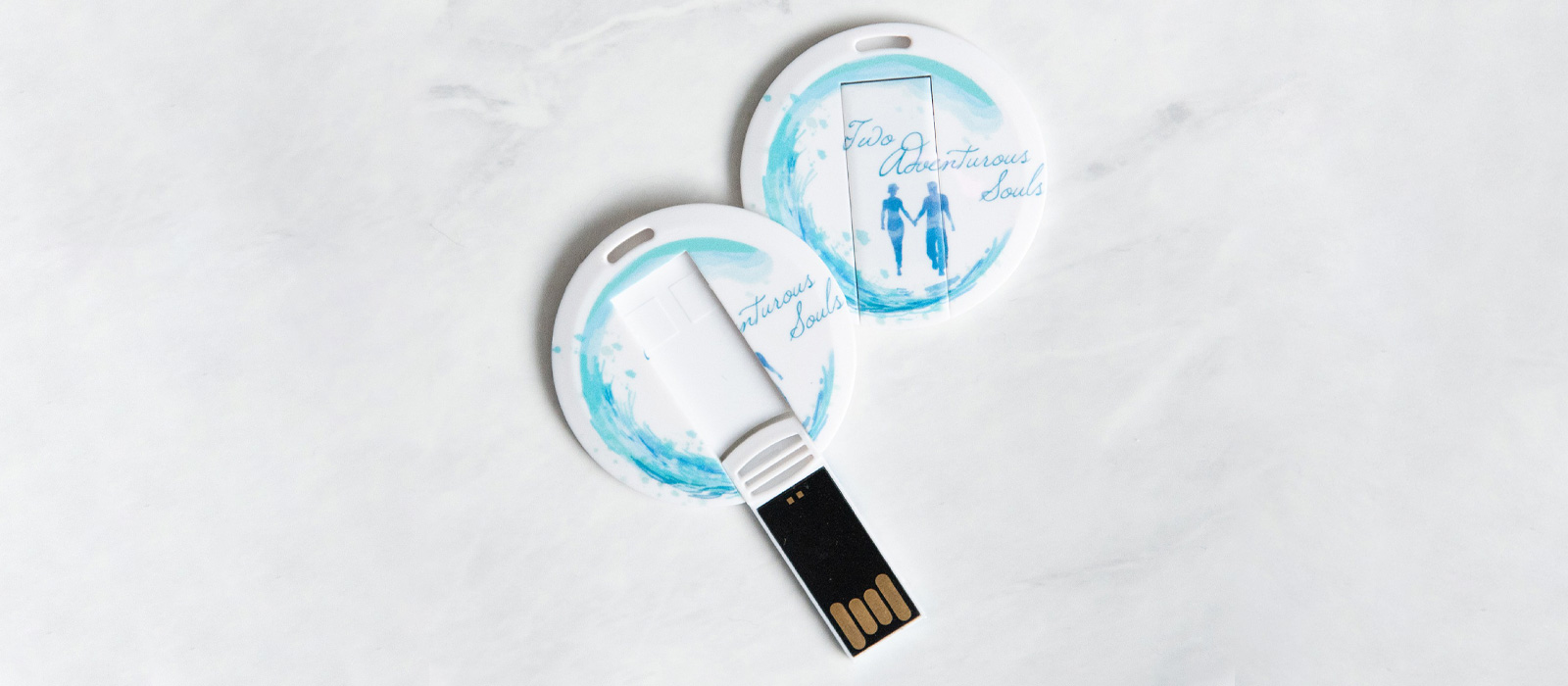 Two Adventurous Souls Round Card-flip Flash Drives 2